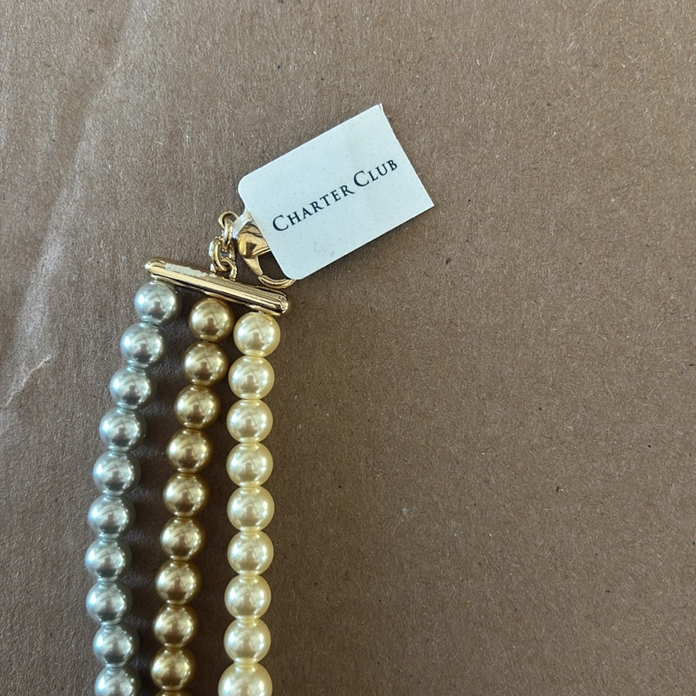 Charter Club Multi-Strand Faux Pearl Necklace – Gold, Ivory & Silver - Picture 2 of 3